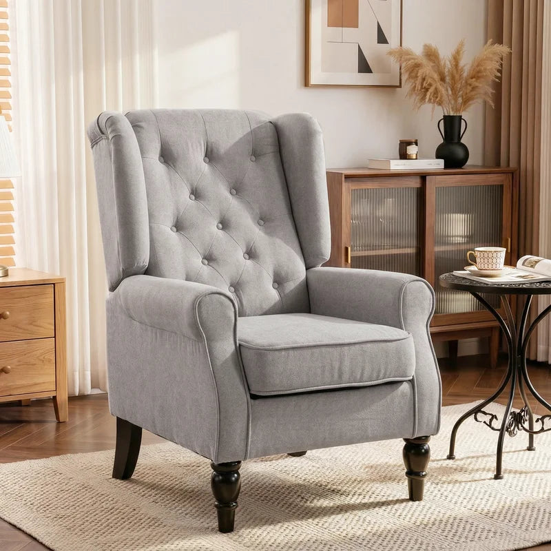 Mid-Century Modern Accent Armchair with Tufted Fabric & Wooden Legs - Gray