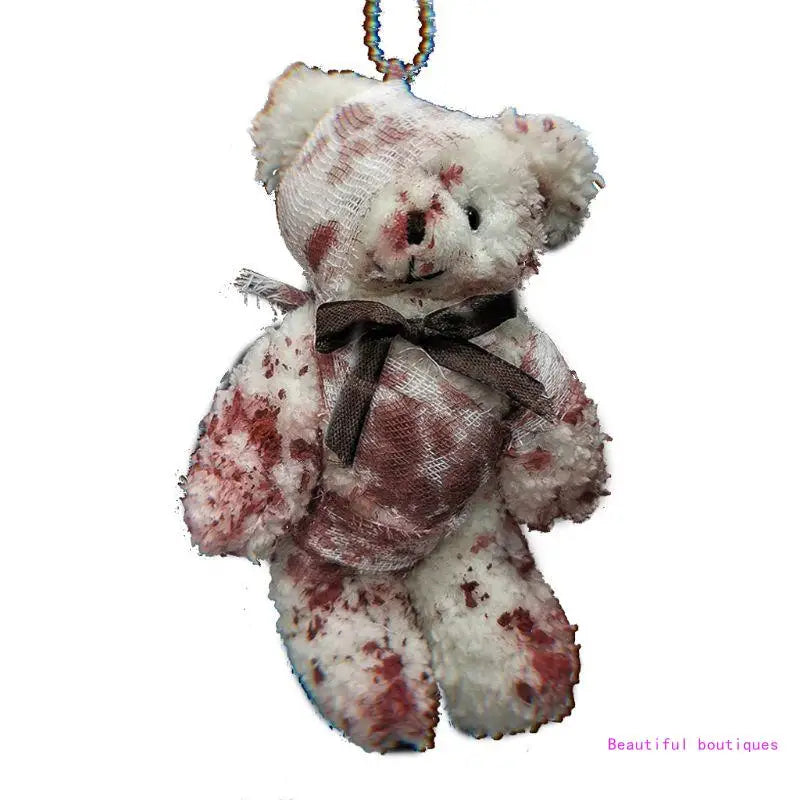 Halloween Bloody Plush Bear Keychain for Bags & Keys - Injured Animal Pendant