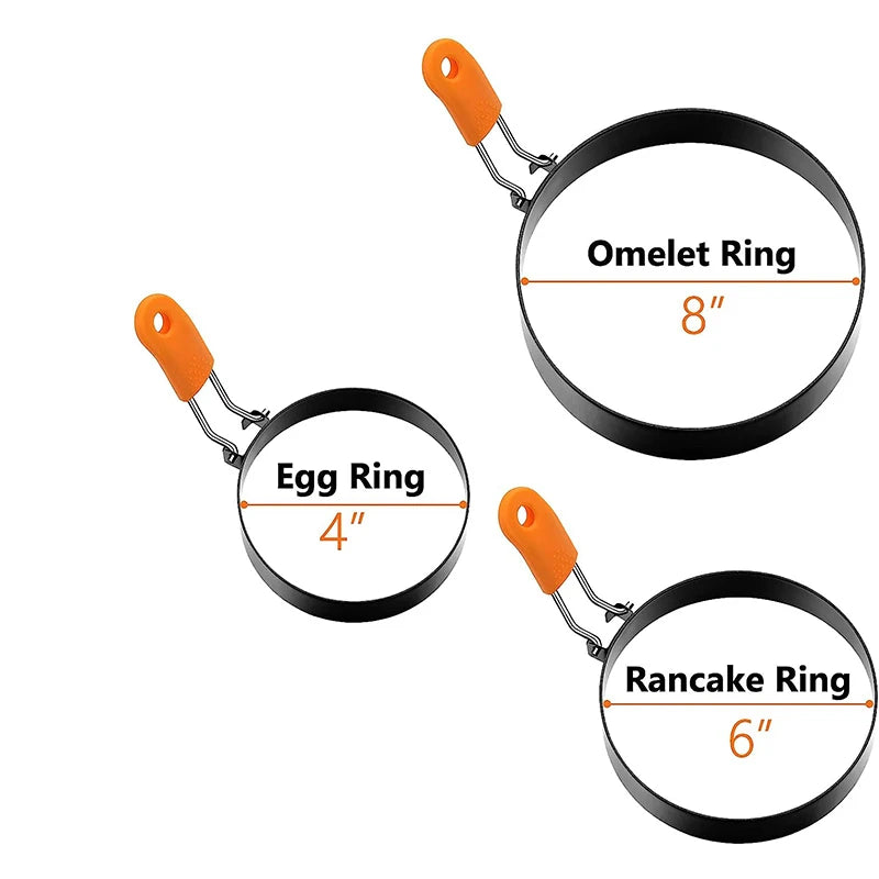 Stainless Steel Egg Ring Set Pancake Mold with Silicone Handle - Kitchen Utensils