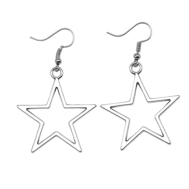 Vintage Drop Earrings Women Silver Star Pendant Jewelry Handmade Antique Style
