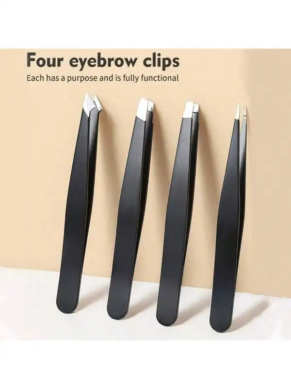 Stainless Steel Eyebrow Tweezers Set - 4-Pack Facial Hair & Makeup Tools