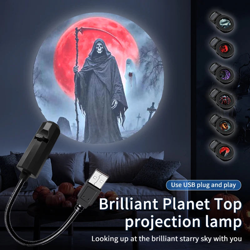 LED Halloween Moon Lamp USB Projector Night Light for Ceiling Wall Atmosphere
