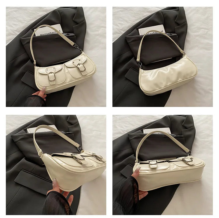 PU Leather Women's Shoulder Bag Small Double Pocket Crossbody Purse