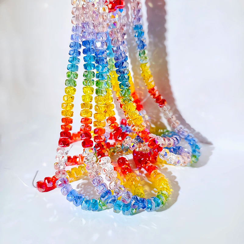 Rainbow Glass Beads for Jewelry Making - Flat & Round Beads for DIY Bracelets & Necklaces