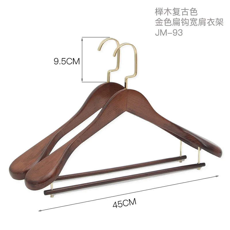 Wooden Wide Shoulder Coat Hanger - Retro Flocking Rod for Closet & Wardrobe