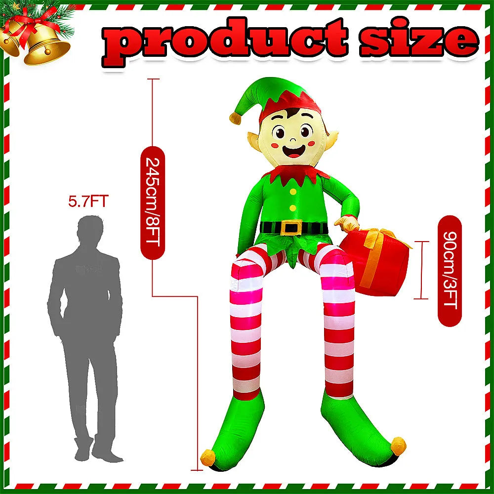 Christmas Inflatable Climbing Window Decor Santa Elf with LED Lights Indoor Holiday Prop