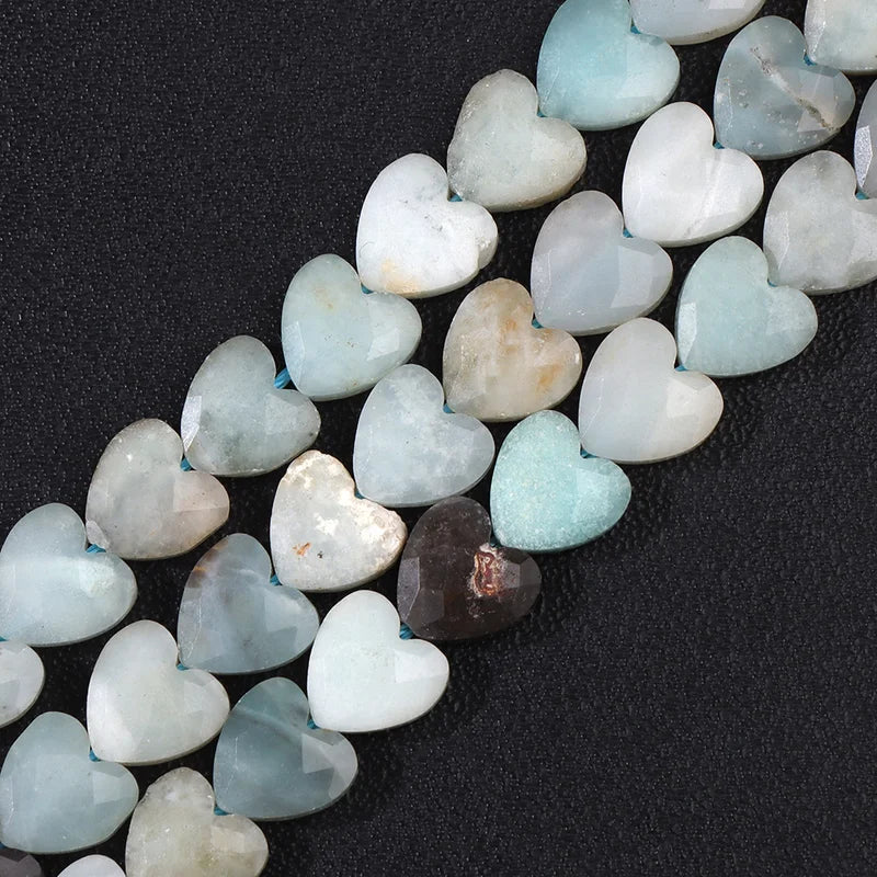 Natural Stone Heart Beads for Jewelry Making - 8mm Faceted Loose Beads