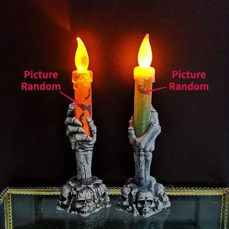 Halloween LED Candles Skeleton Ghost Hands - Haunted House Decor, 15cm Tall