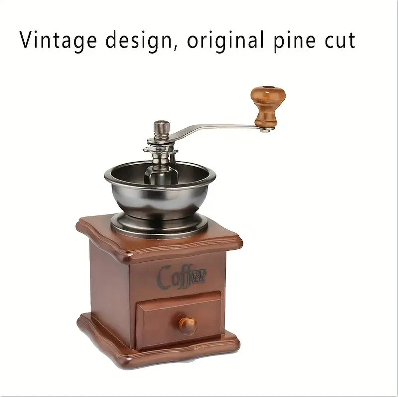 Manual Coffee Grinder Vintage Wooden Hand Crank Burr Mill Classic Coffee