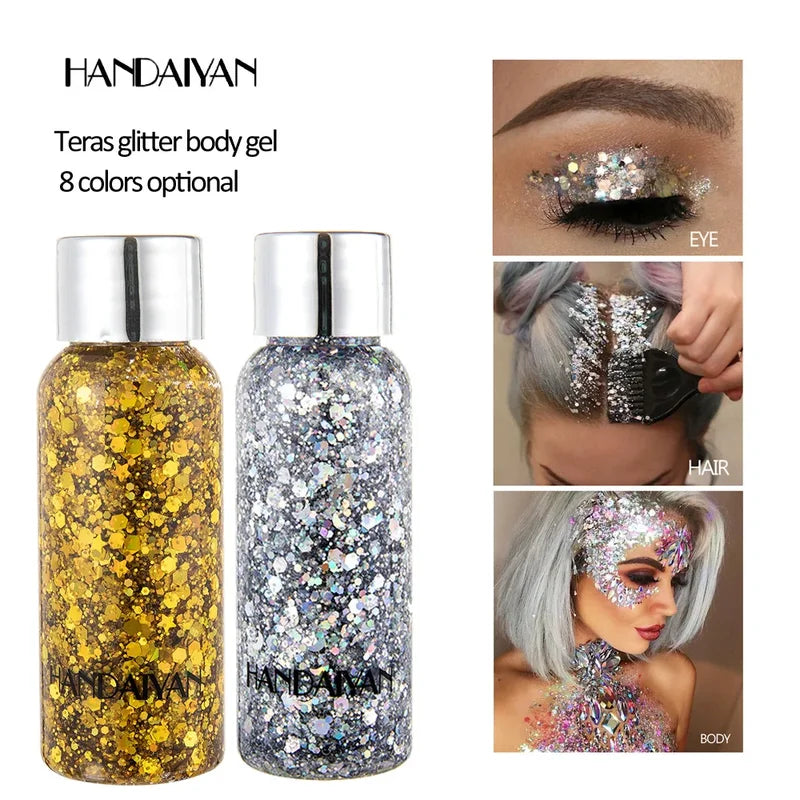 Multipurpose Body & Hair Glitter Gel - Waterproof Sparkling Sequin Makeup Decoration