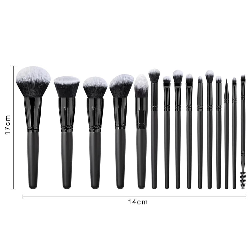15pcs Makeup Brush Set with Synthetic Hair for Face & Eyes - Professional Cosmetic Tools
