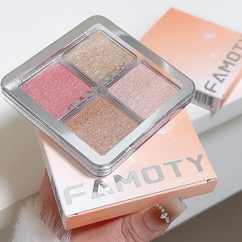 4-Color Face Highlighter Palette Natural Glow Waterproof Glitter Makeup