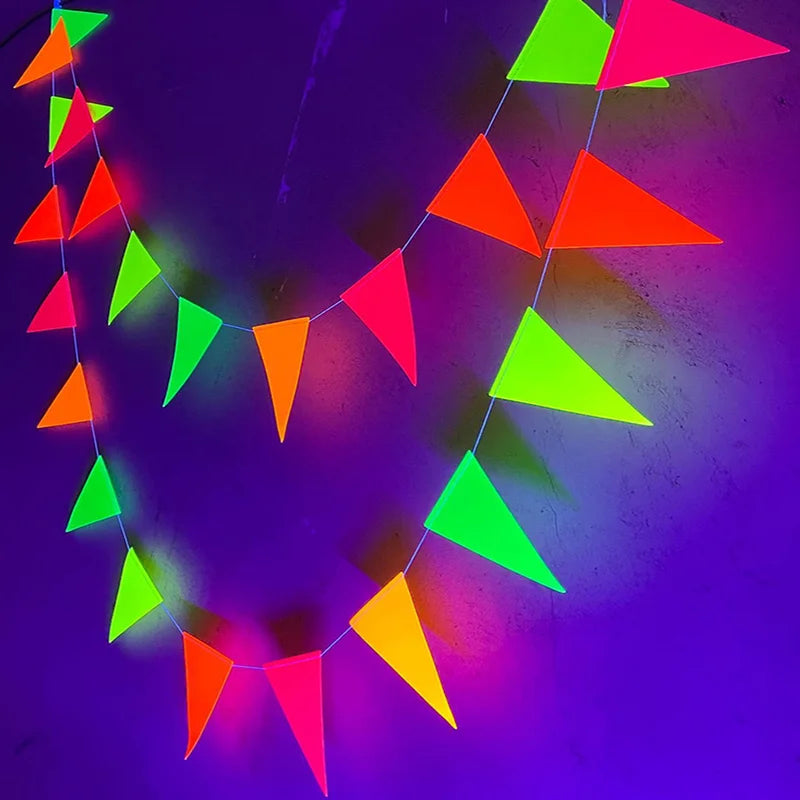 Neon Party Decoration Bunting Paper Garland with Triangle Flags for Glow-in-the-Dark Birthday Supplies