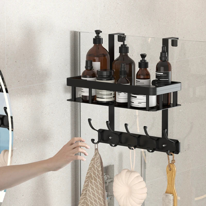 Wall-Mounted Bathroom Storage Rack for Shower Supplies - Door or Wall Mount