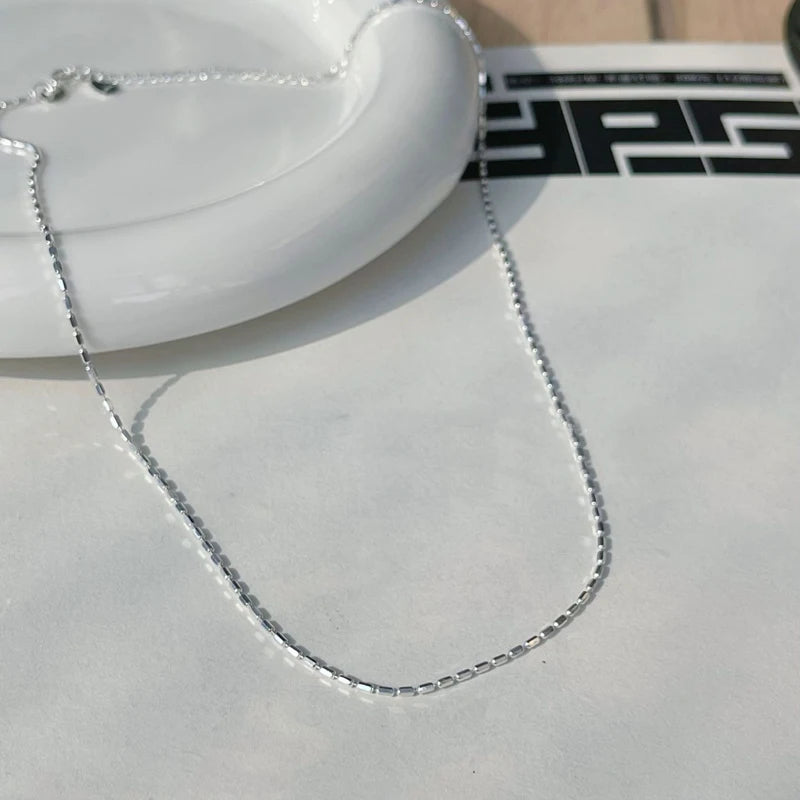Sterling Silver Geometric Bead Necklace for Women - Delicate Collarbone Chain