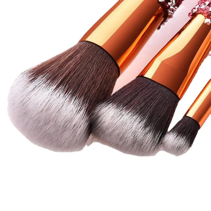 Diamond Studded Makeup Brush Set with Travel Bag - 10 Professional Cosmetic Tools