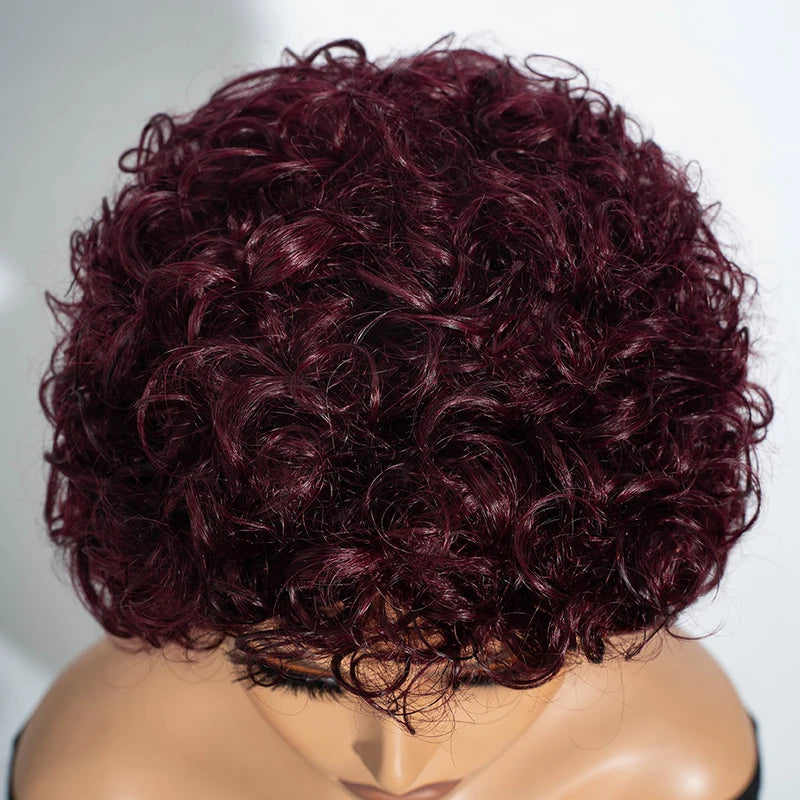Debut Short Pixie Afro Curly Wigs for Black Women - Natural Brown, Glueless, Brazilian Human Hair