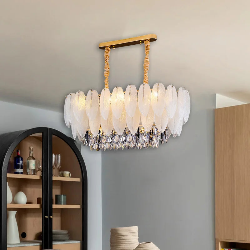 Modern Crystal Chandelier with Gold Finish - Dimmable Tri-Color E14 Fixture
