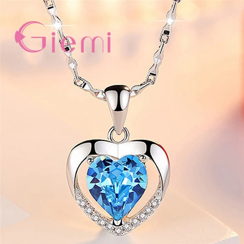 Sterling Silver Pendant Necklace for Women Engagement Romantic Heart Jewelry