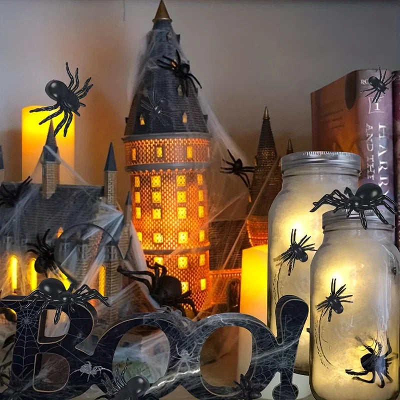 Halloween Spider Prank Props - Small Realistic Plastic Decorations Set of 10