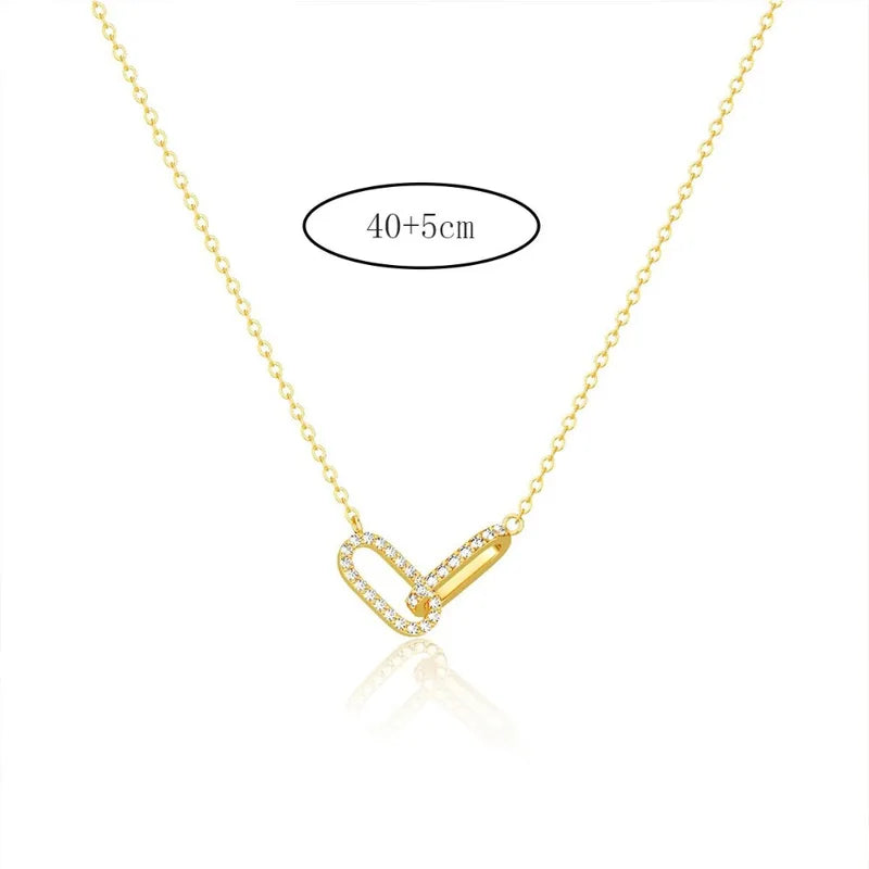 Women’s Geometric Double Ring Necklace with Zircon Micro Inlay – Gold & Red-Brown Variants