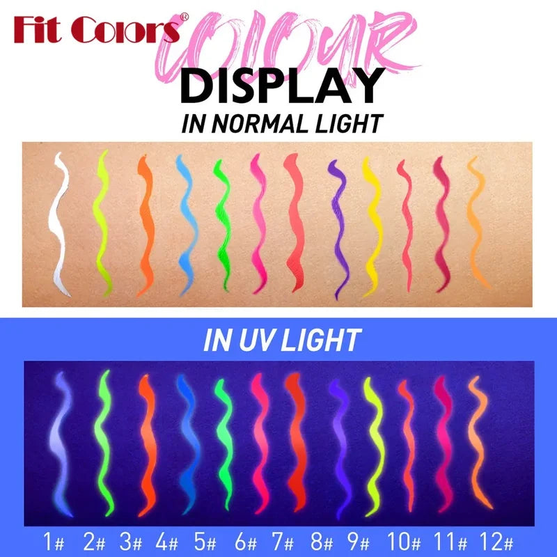 Neon Liquid Eyeliner Pen Waterproof UV Face & Body Makeup 12 Colors