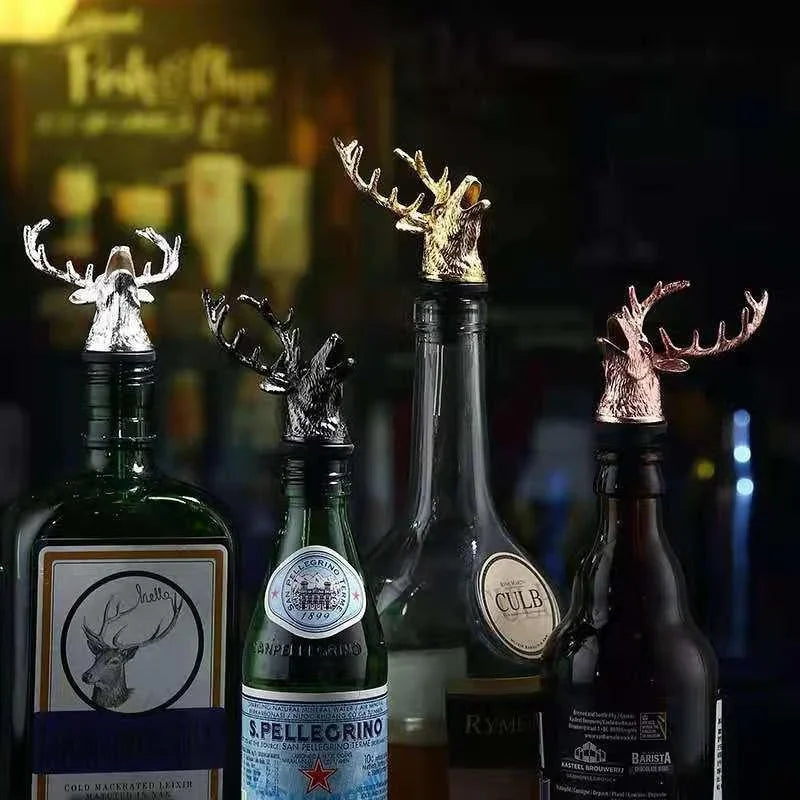 Wine Bottle Dispenser with Cork Stopper and Deer Head Decor - Olive Oil & Red Wine Pourer