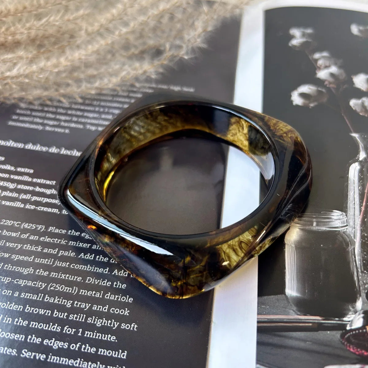 Vintage Punk Geometric Resin Bracelet Set - Wide Thick Stacked Jewelry