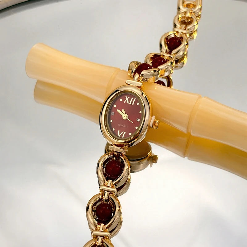 Elegant Oval Women's Wrist Watch with Sparkling Stones, Luxury Style
