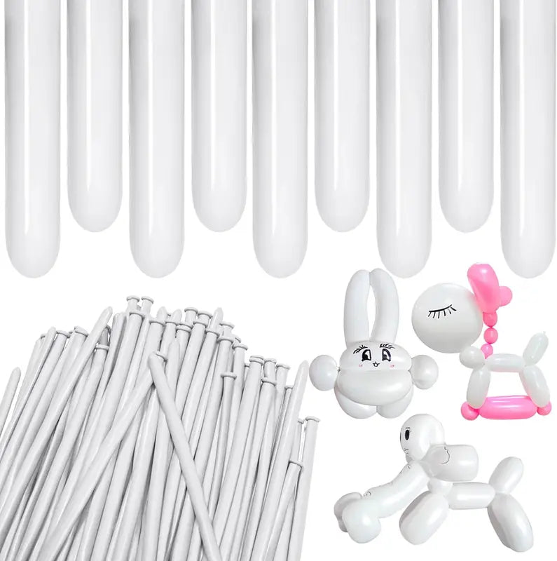 White Matte Long Latex Balloons for Wedding Birthday Party Decorations - 60/100 Pieces