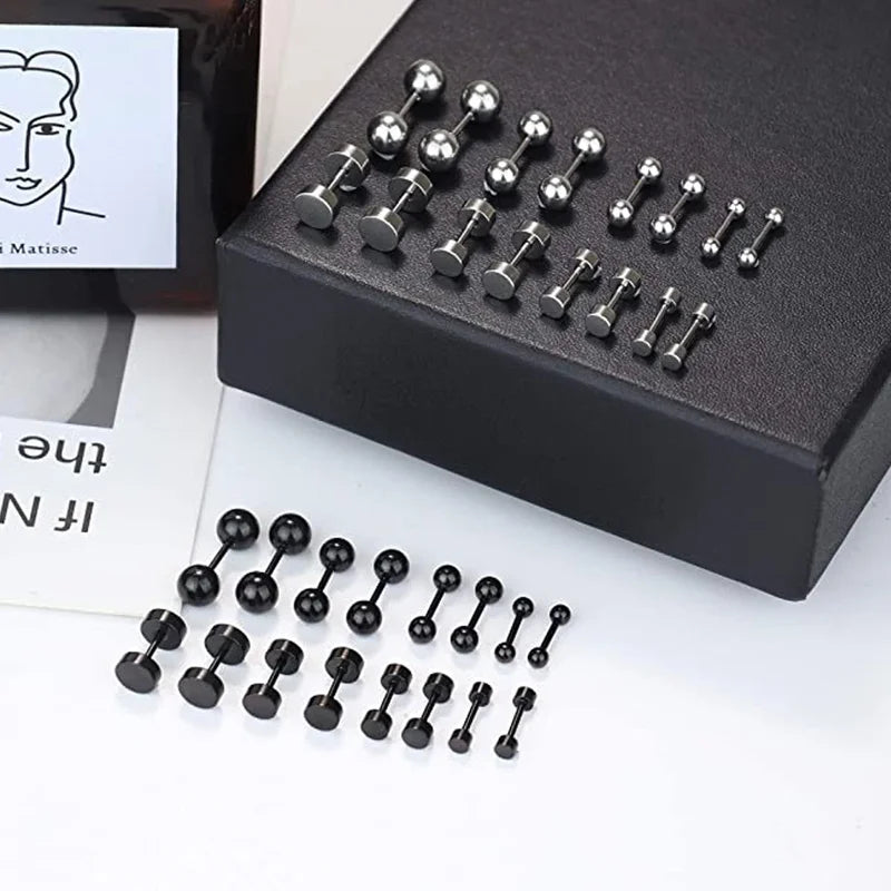 Stainless Steel Ear Piercing Stud Set - 4-16 Pairs 3-6mm Men Women Jewelry