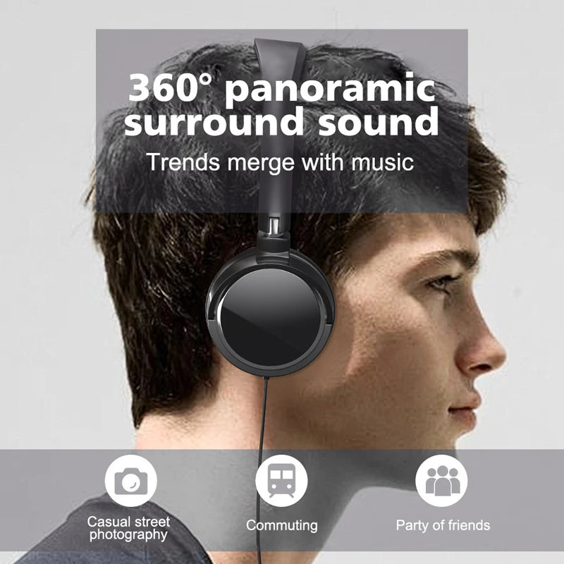 Foldable Wired Headphones with Adjustable Headband and Microphone - Universal Compatibility