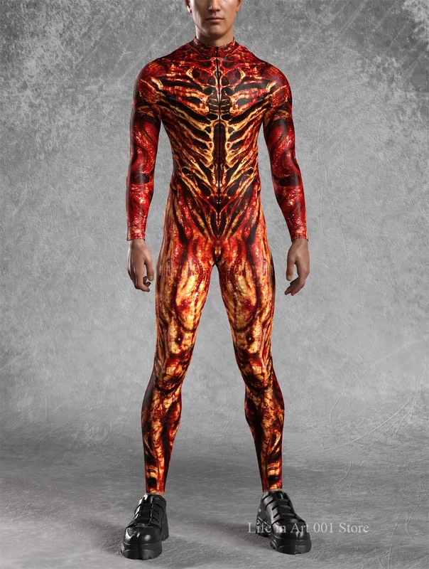 Halloween Zombie Bodysuit Costume for Men - Skeleton Printed Jumpsuit