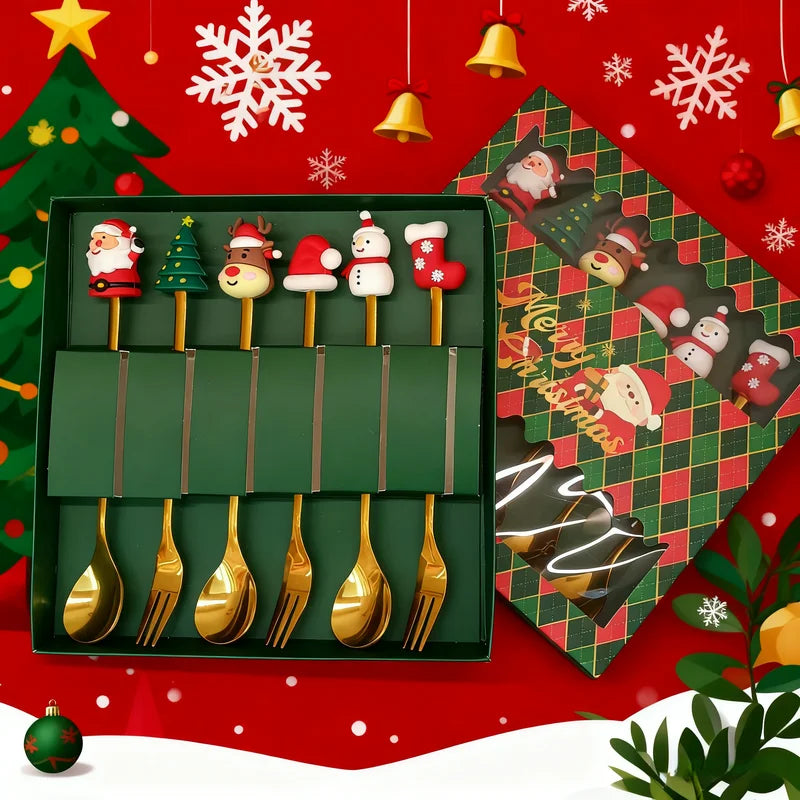 Christmas Stainless Steel Flatware Set - Forks & Spoons Gift Set in Multiple Colors