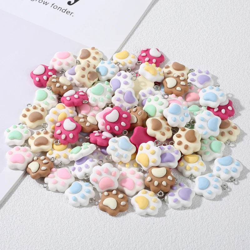 10Pcs Cartoon Animal Paw Pendant Charms Resin Jewelry Making Supplies