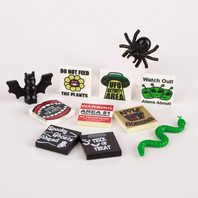 Halloween Cemetery Building Block Scene Kit - Spooky Tombstones, Snake, Pumpkin & More