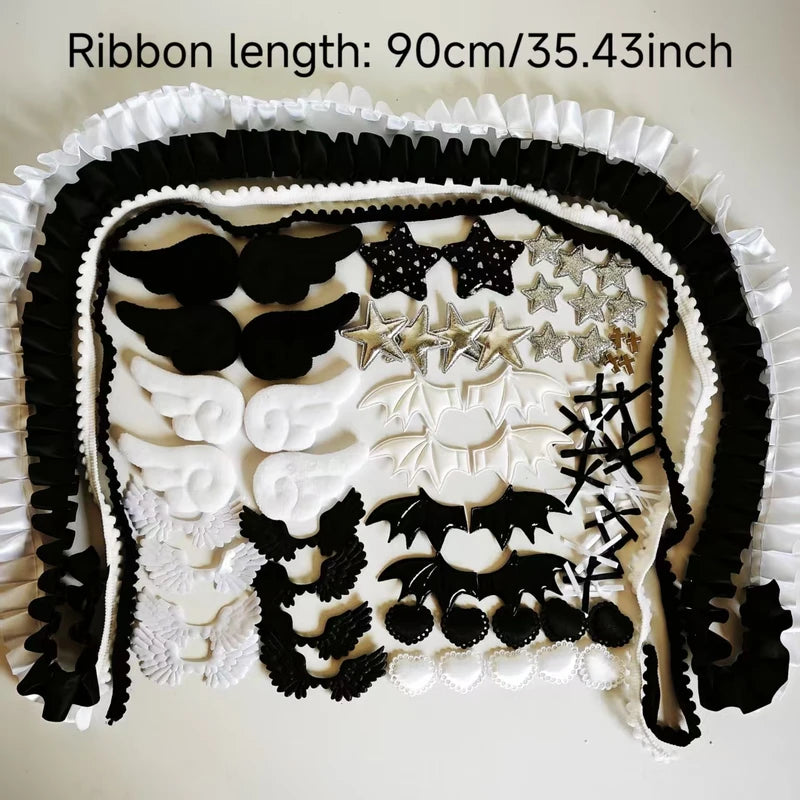 Black and White Material Package with Lace Card & Fan Handmade Accessory Set