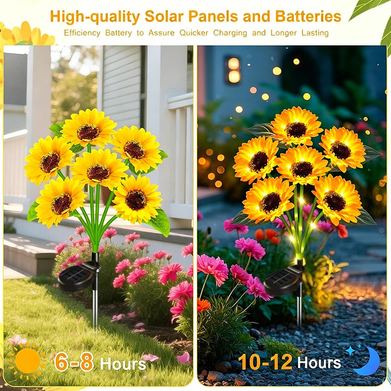 Solar Sunflower Garden Lights - Waterproof Outdoor Decor Stake Lights for Yard & Path