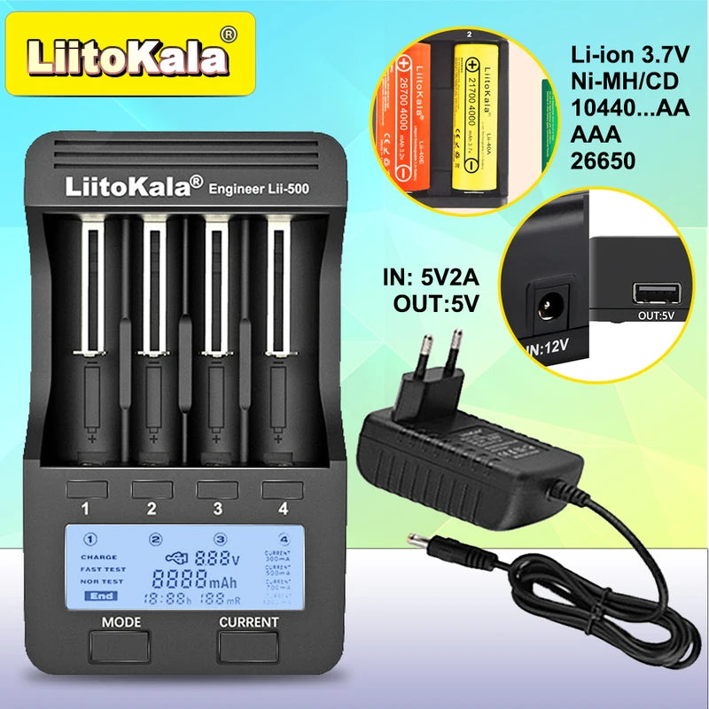 Smart Battery Charger for 18650, AA, AAA, Ni-MH, Li-ion Batteries with LCD Display
