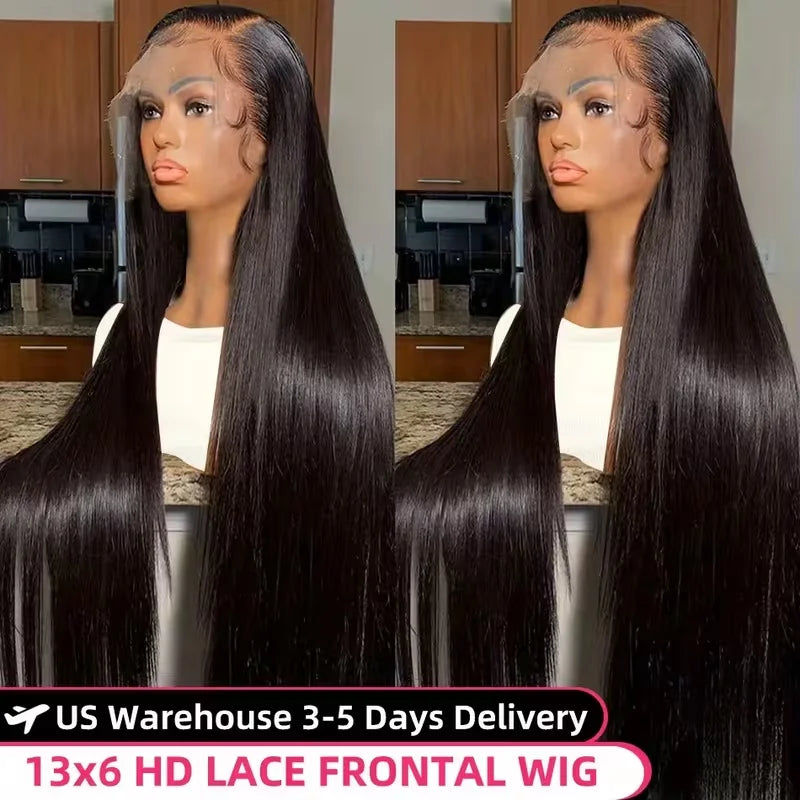 Long Human Hair Wigs 40 Inch Bone Straight HD Transparent Lace Front Wig for Women