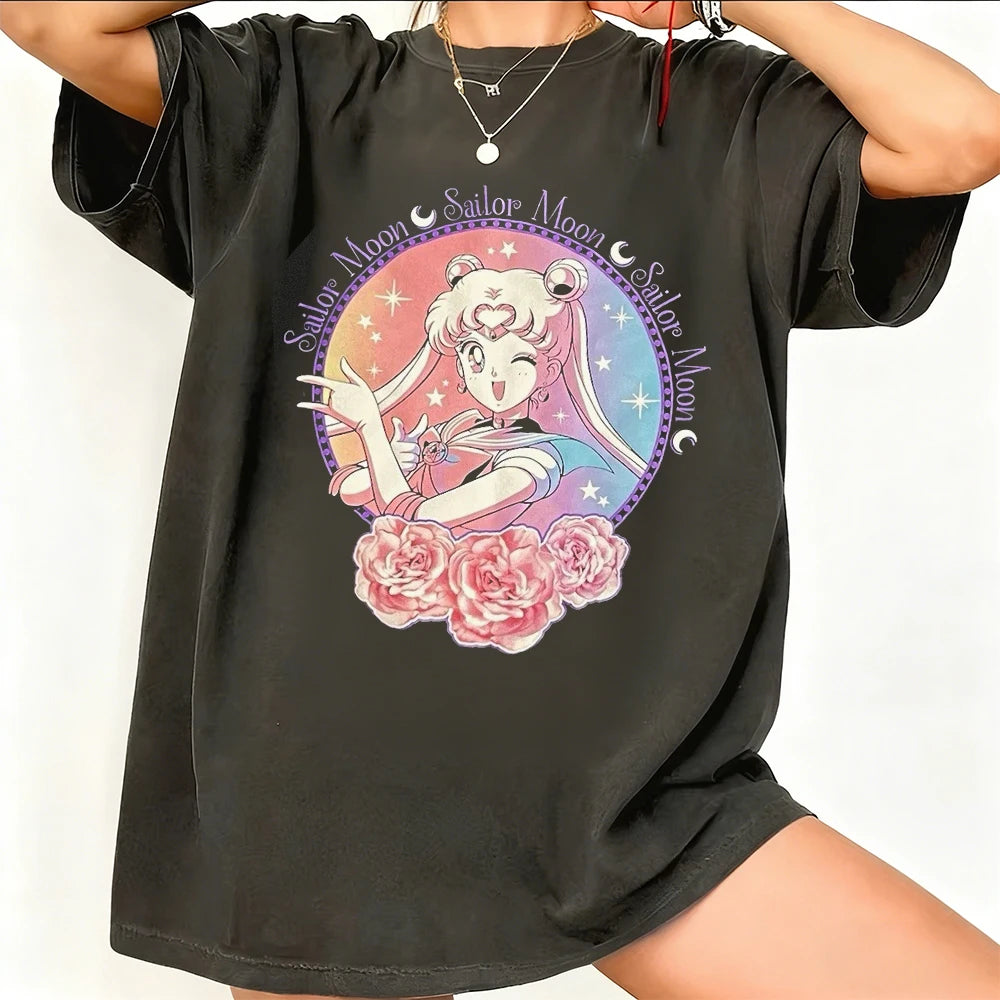 Retro Sailor Moon Graphic T Shirt for Men Women Summer Casual Streetwear