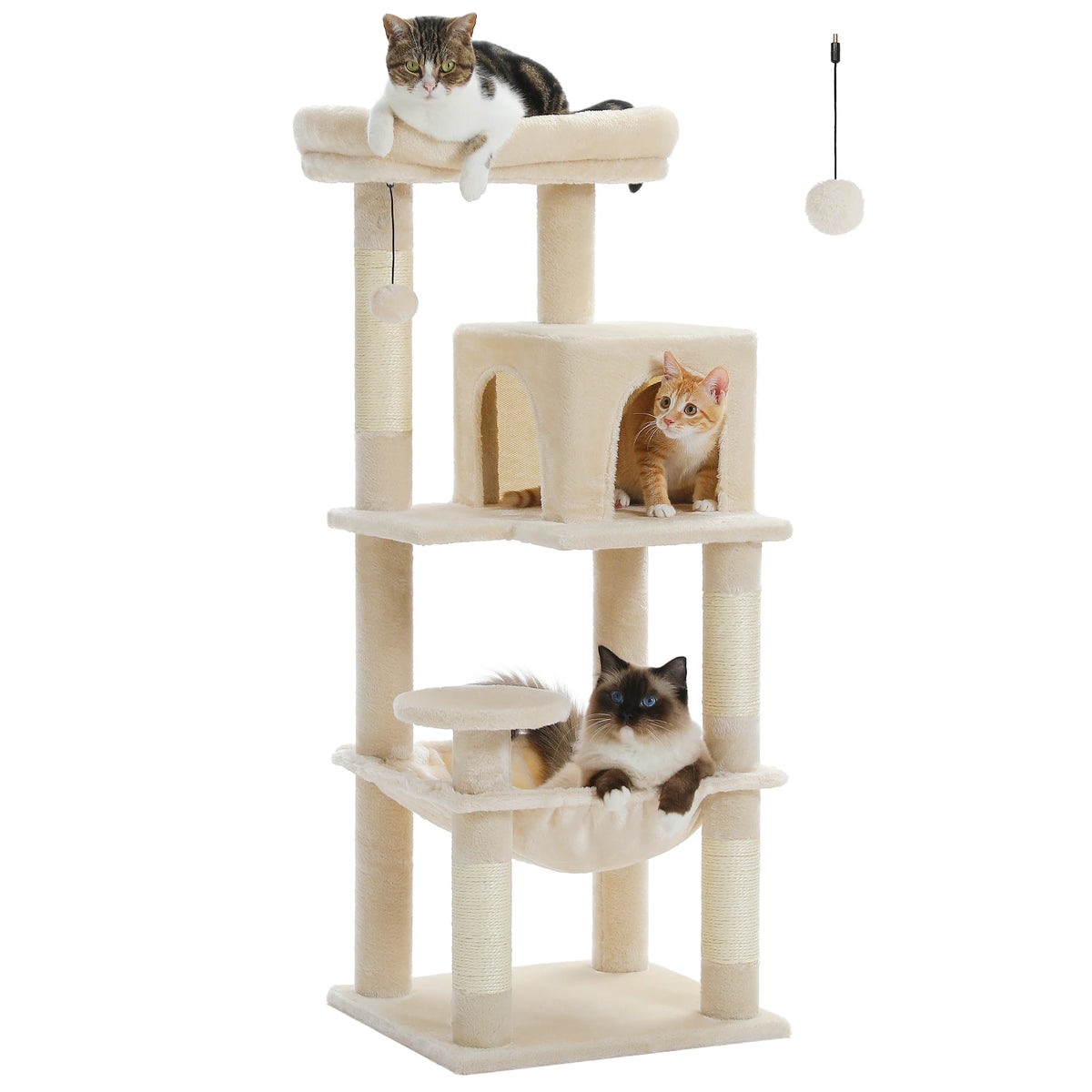 Multi-Level Indoor Cat Tree Tower with Large Hammock and Big Top Perch - Suitable for Large Cats