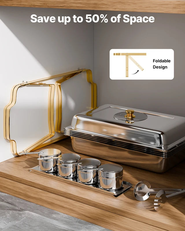 Stainless Steel Chafing Dish Buffet Set with Half Size Pans for Catering and Parties