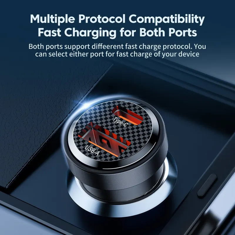 33W Fast Car Charger with USB Type C PD QC 4.0 for Smartphone & Tablets