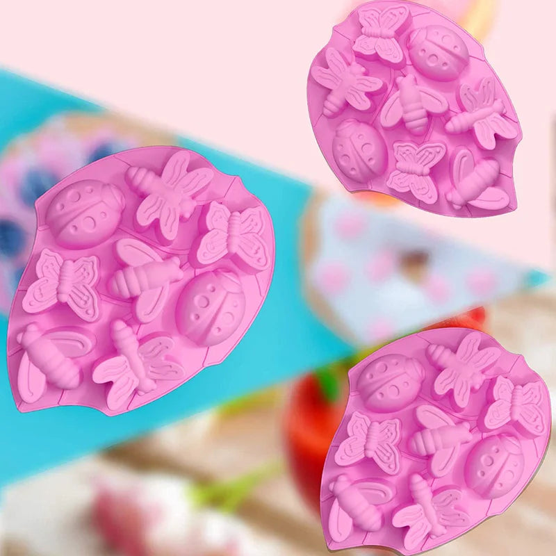 Silicone Insect Mold Butterfly Ladybug Bee Cake & Ice Cube Tray Reusable