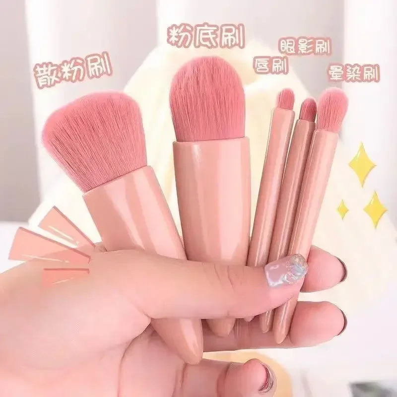 Mini Makeup Brush Set with Mirror - Travel Cosmetic Brushes, 5 Pieces