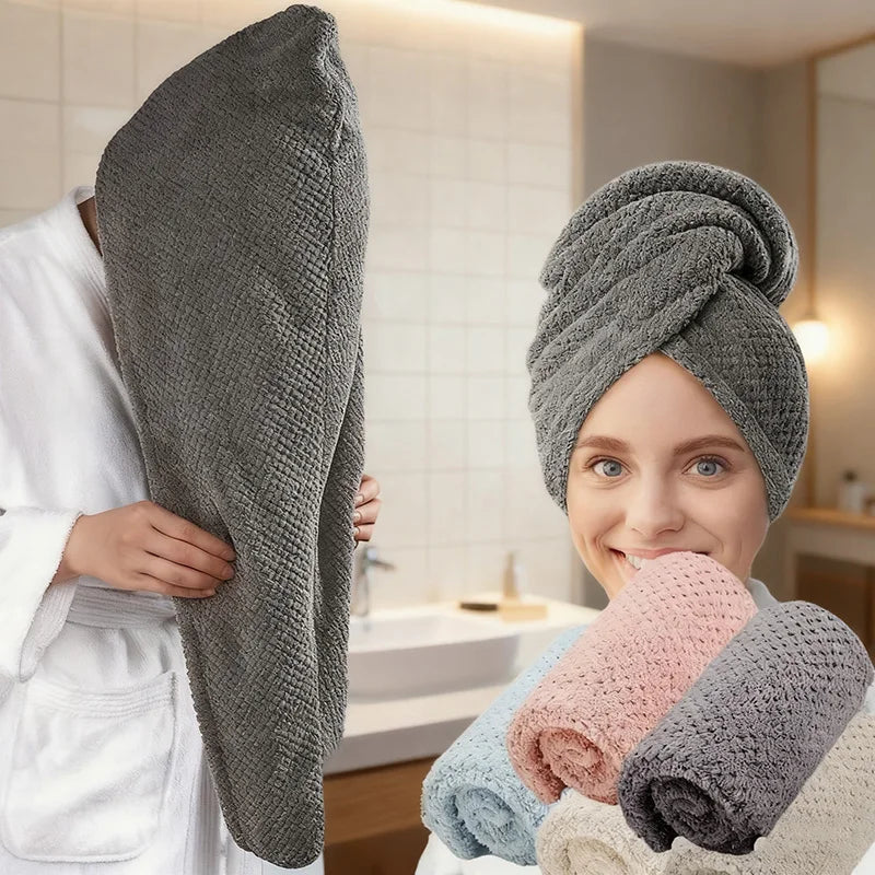Women's Microfiber Hair Towel Cap - Soft Coral Fleece, Quick-Drying & Absorbent