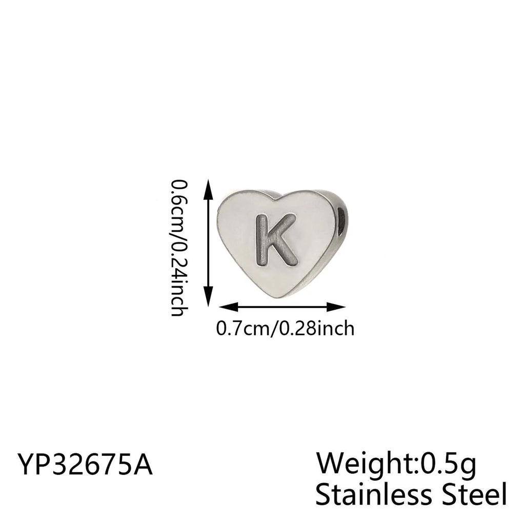 Engraved Letter Heart Charm Pendant - Silver Gold Rose Gold Finish, Perforated Jewelry Accessory