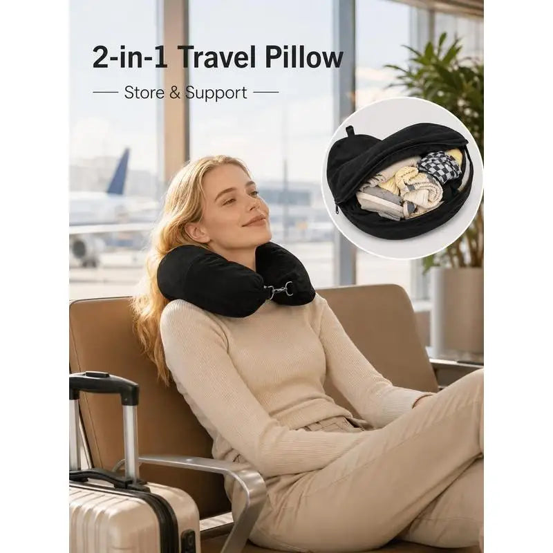 Stuffable Travel Neck Pillow Cover for Clothes - Space Saving Soft Plush Support