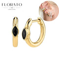 Sterling Silver Geometric Hoop Earrings with Zircon - Multiple Colors